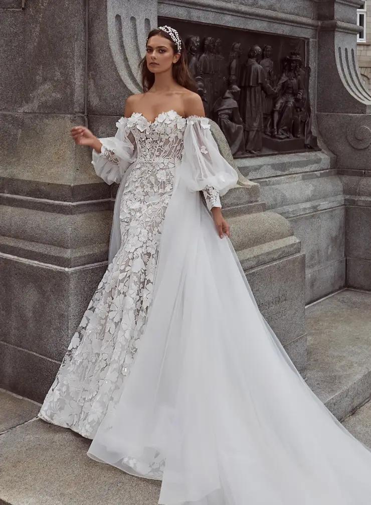 model wearing wedding dress