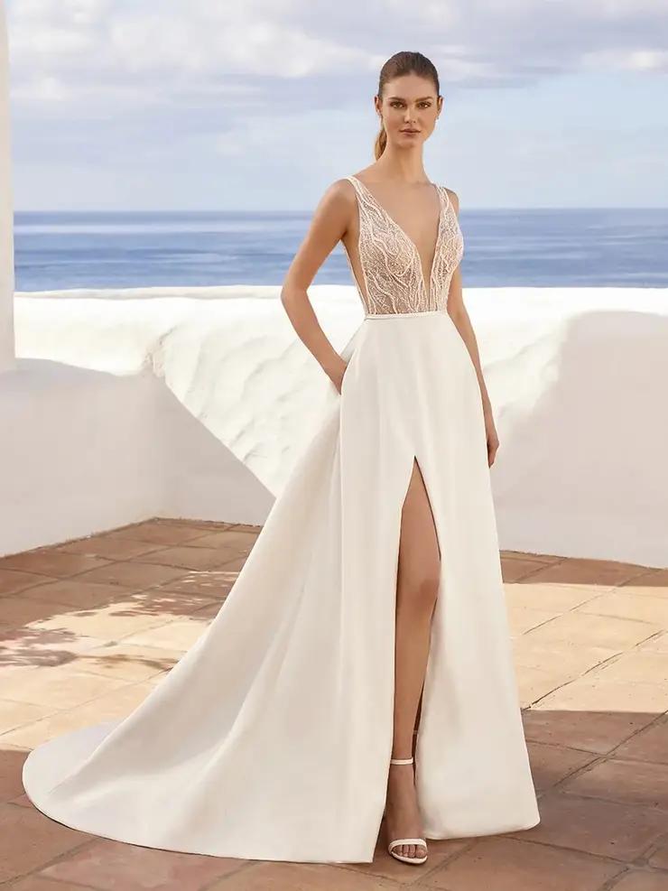 Model wearing a wedding gown
