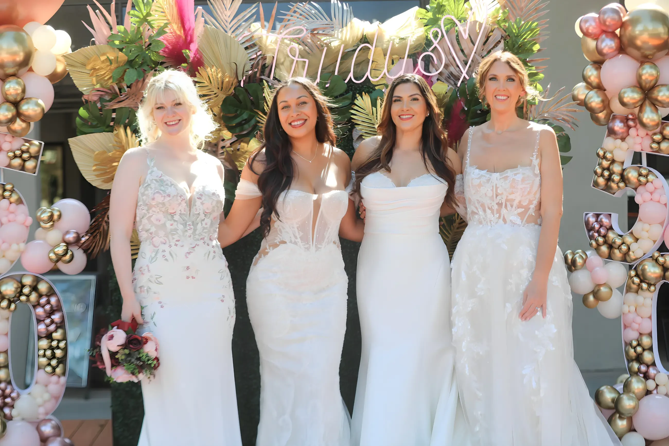 girls wearing wedding dresses