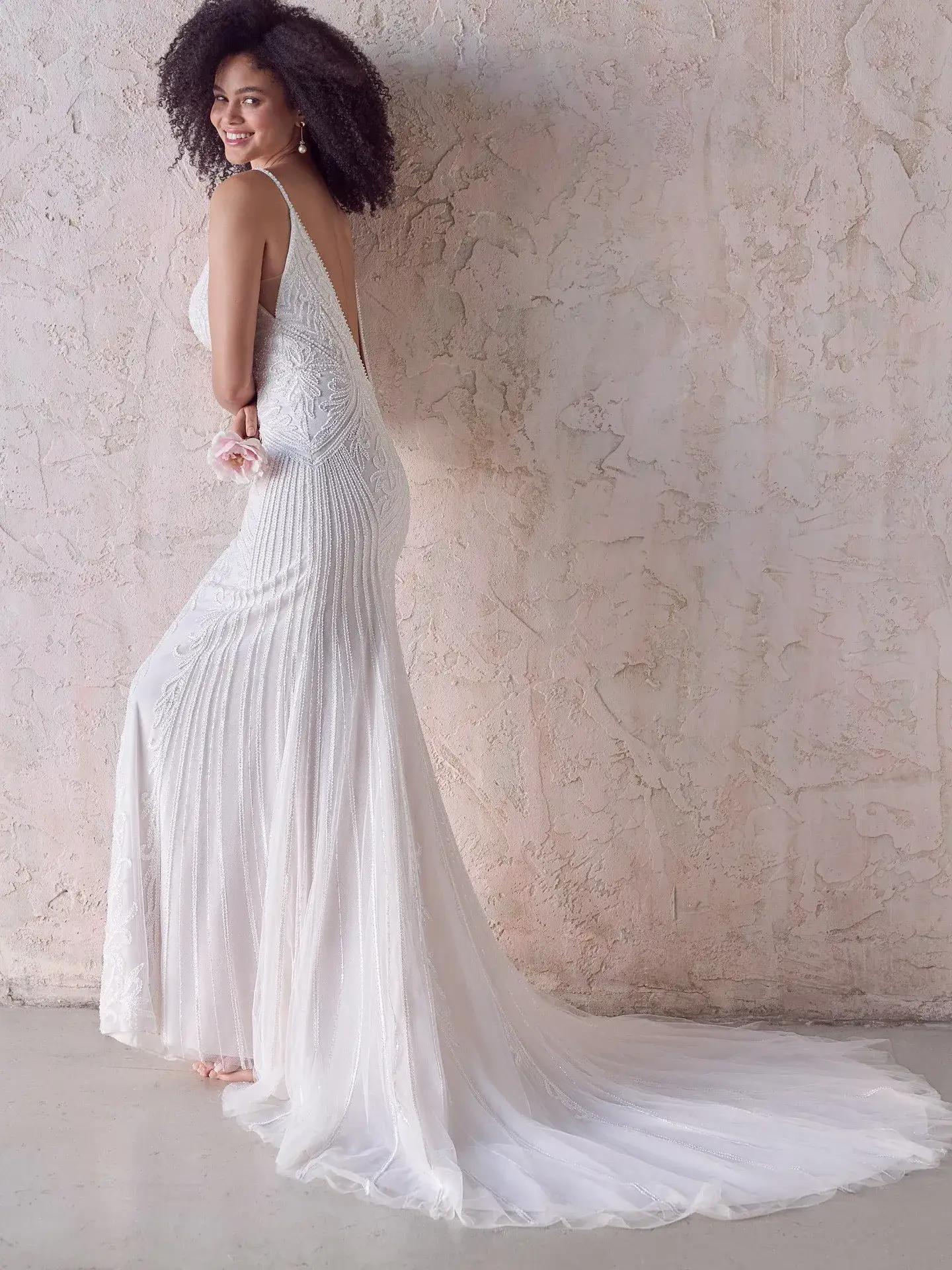 Model wearing Maggie Sottero Wedding Dress