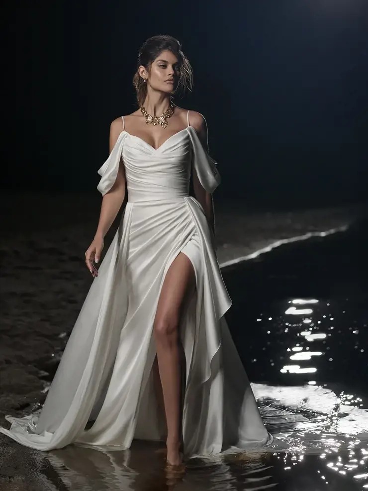 Model wearing a white dress