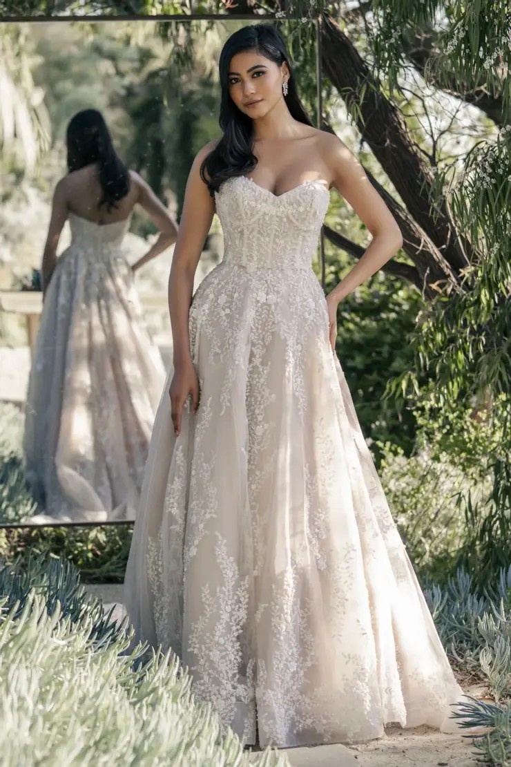 Model wearing a white gown