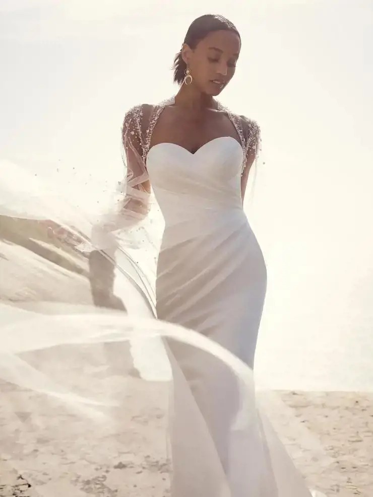 Model wearing Maggie Sottero wedding dress