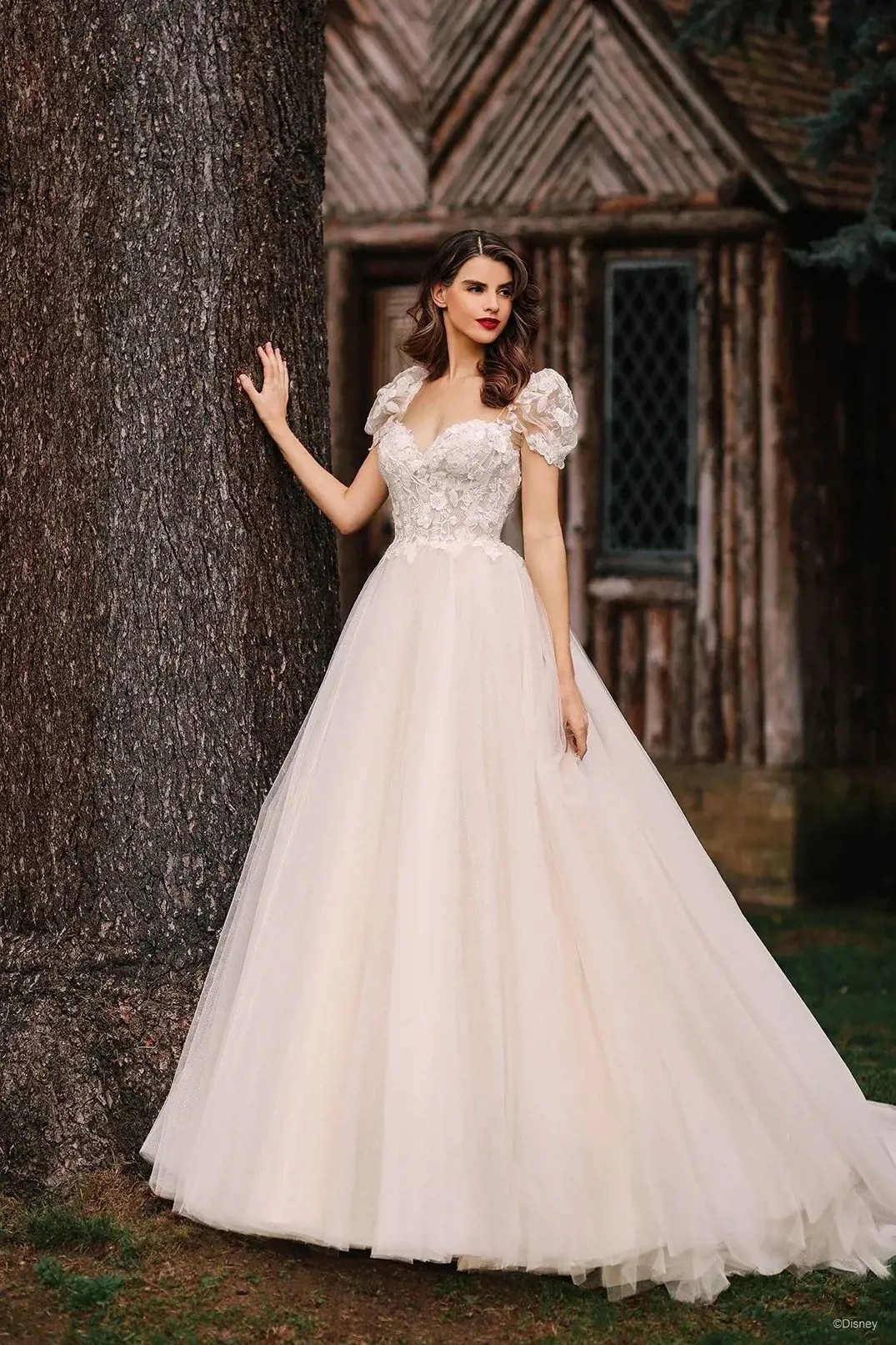 Model wearing white wedding gown