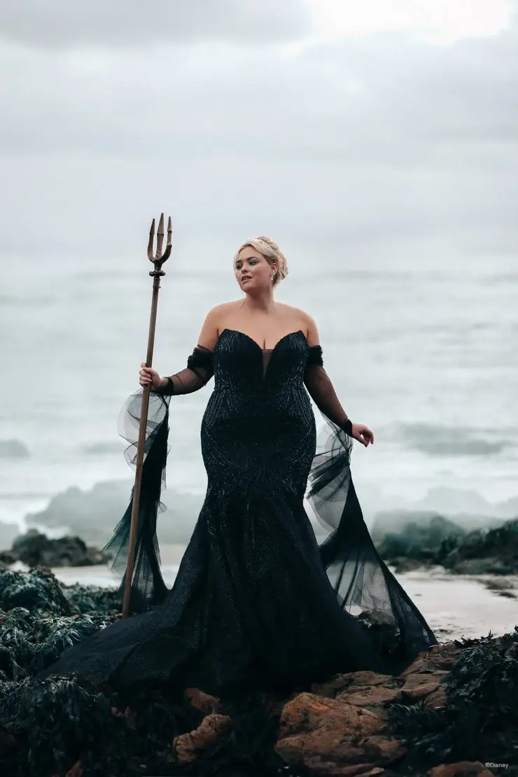 Model wearing black wedding dress