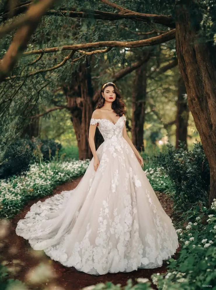 Model wearing white wedding dress