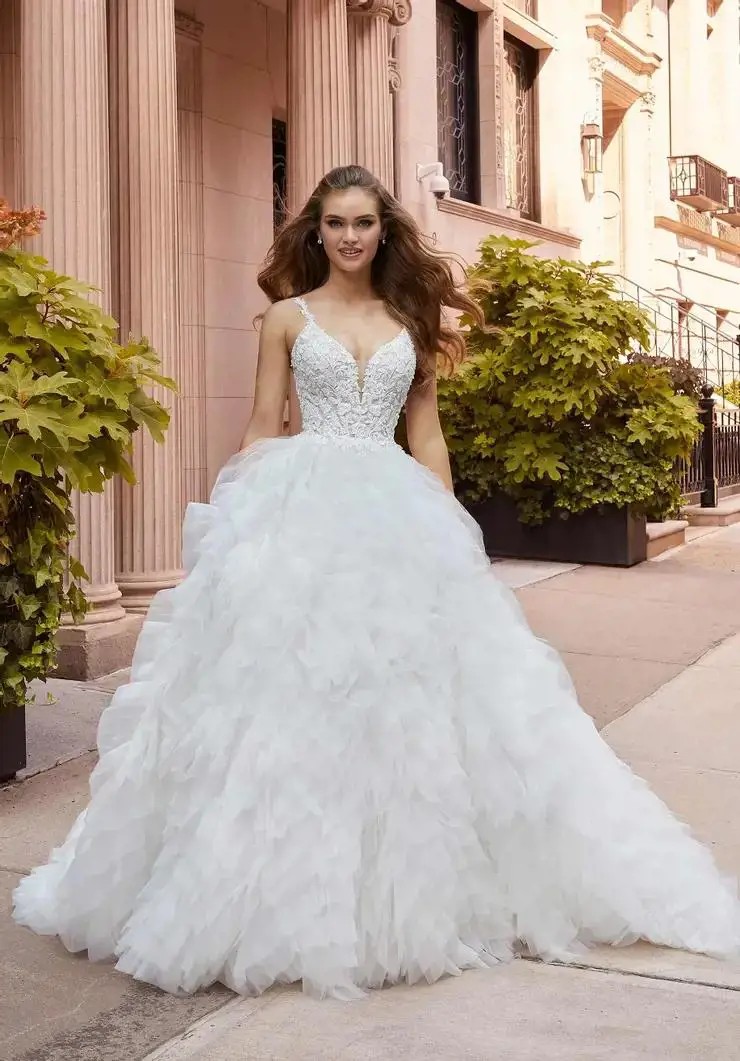 Model wearing Morilee wedding dress