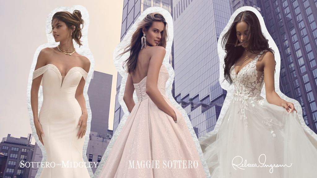 Models wearing a bridal gowns