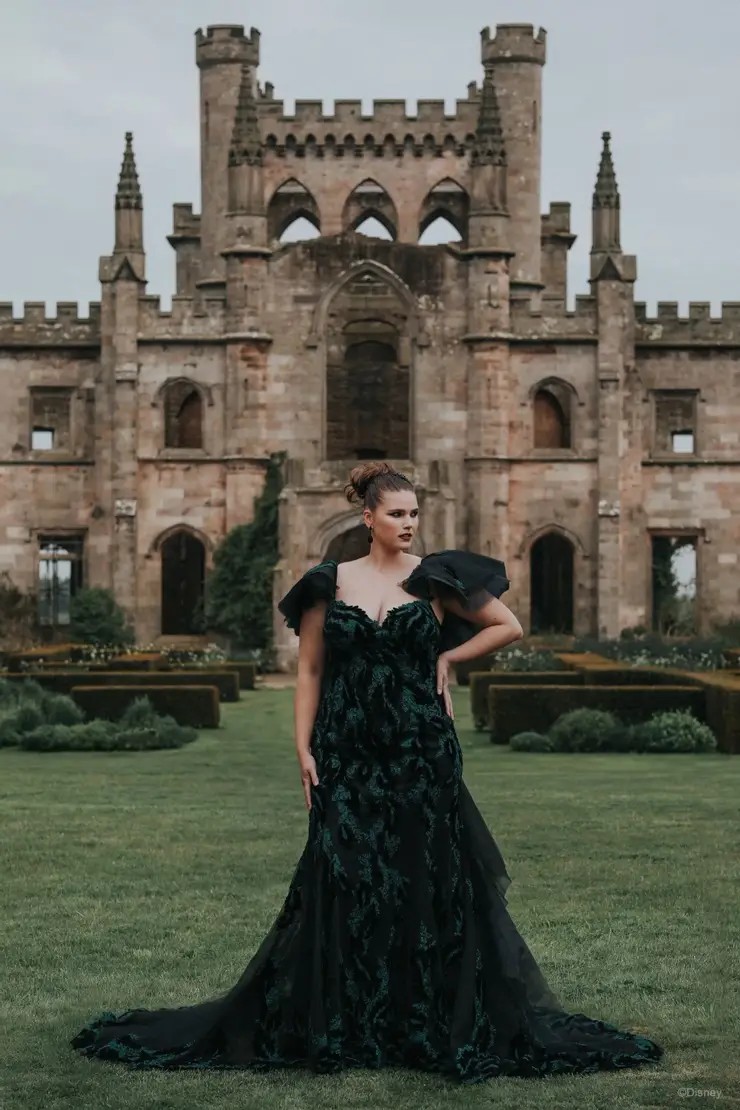 Model wearing black wedding dress