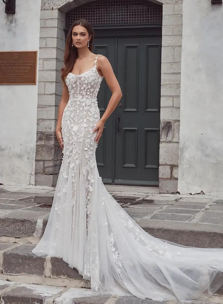 model wearing wedding dress