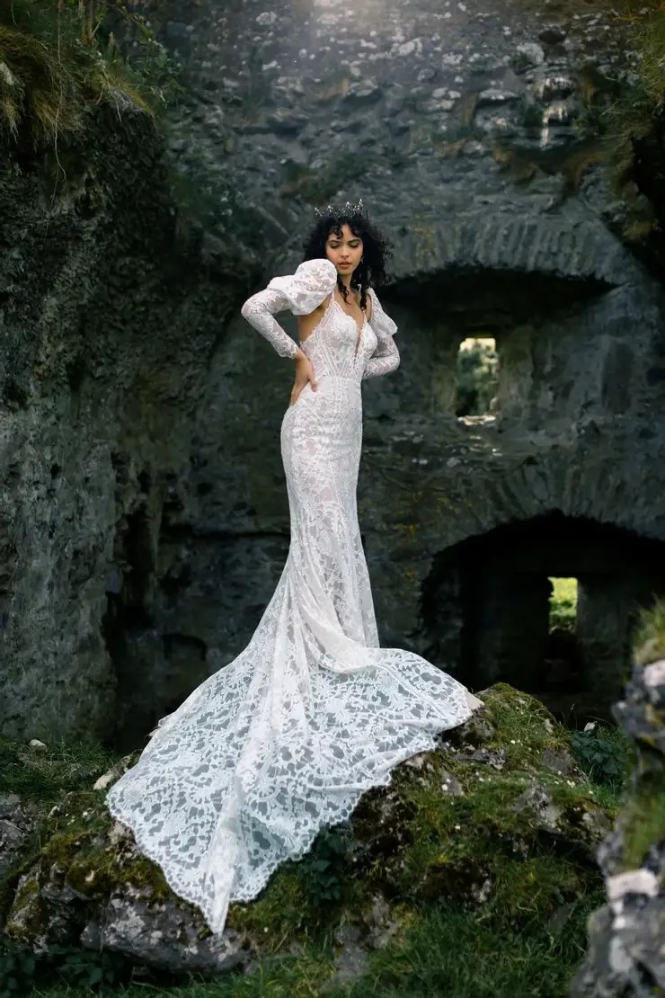 Model wearing a white dress