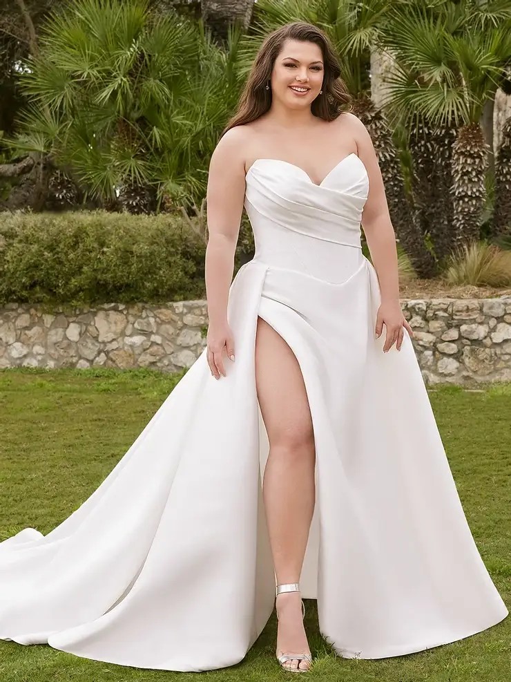 Model wearing a white gown