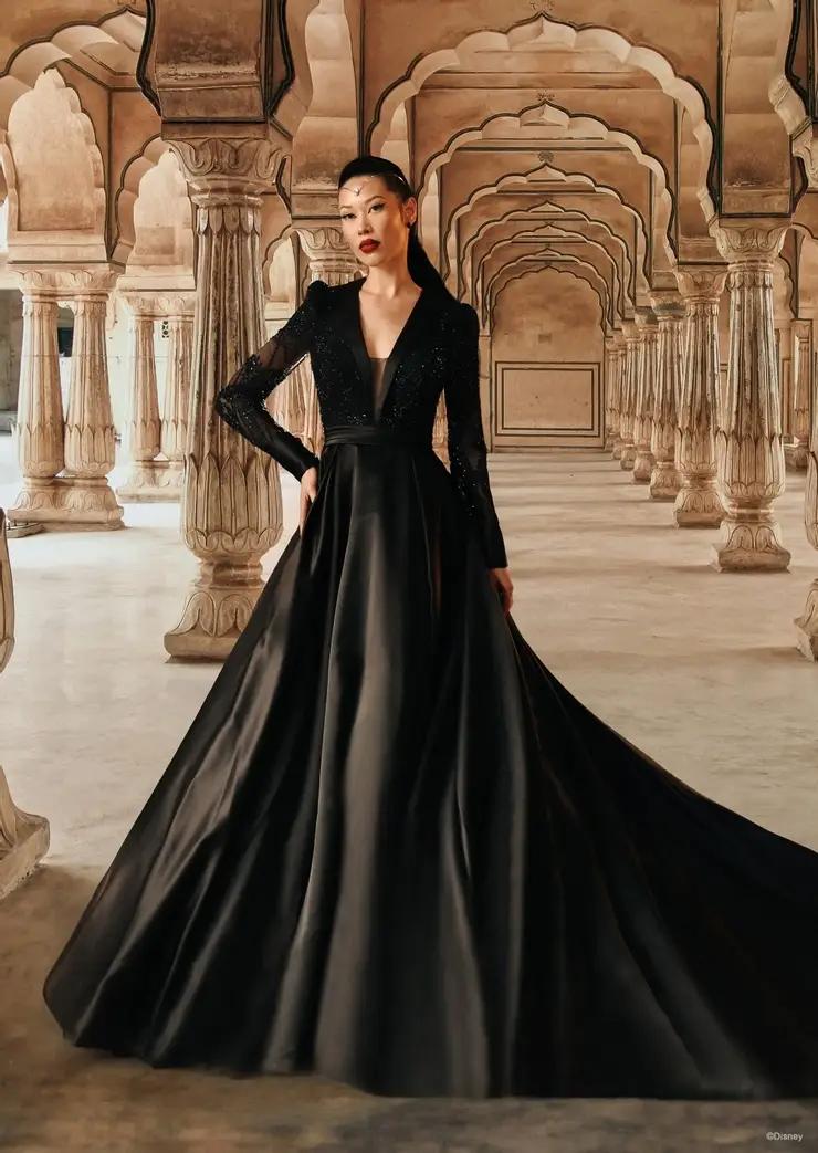 Model wearing black wedding dress