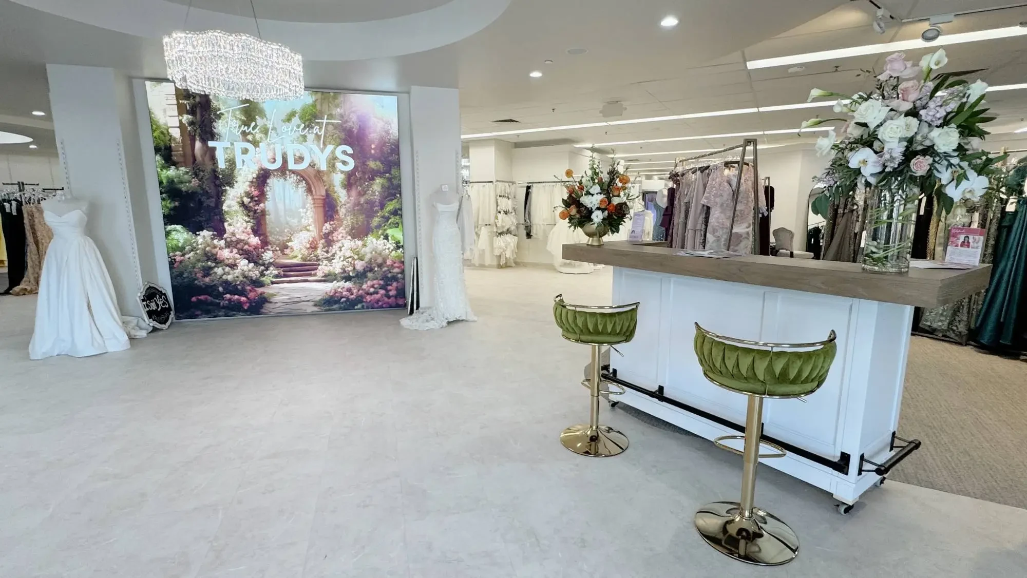 Wedding dress boutique with many dresses of different sizes