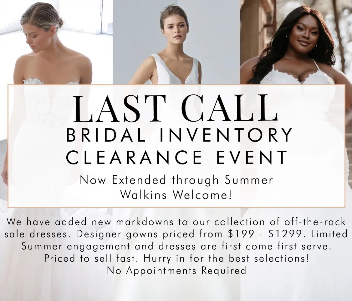 Sample sale at Trudys Brides. Models wearing wedding dresses.