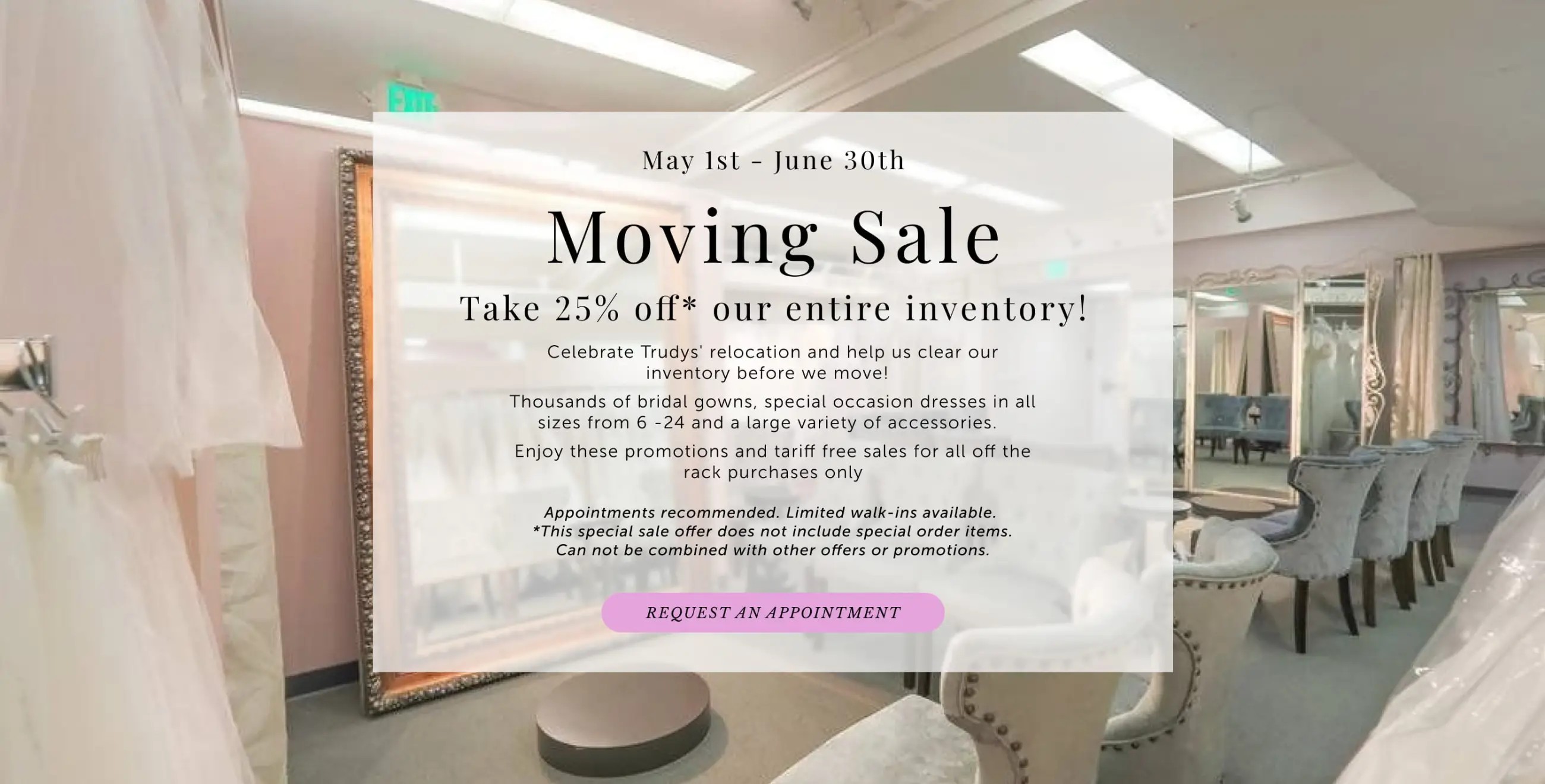 Moving Sale at Trudy's Brides
