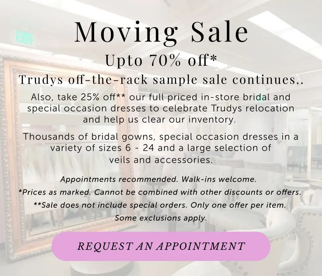 Moving sale banner for Trudys Brides
