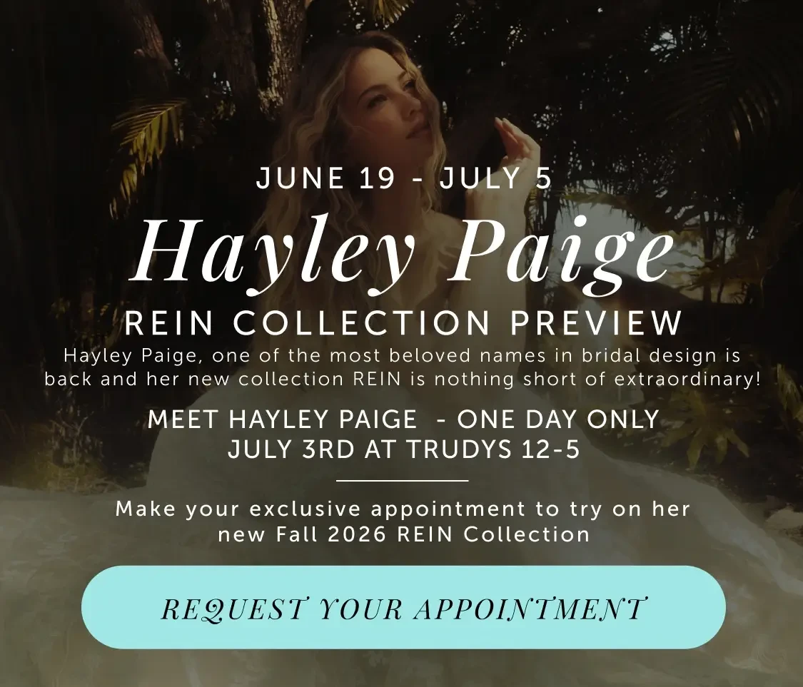 Hayley Paige REIN collection preview at Trudys Brides - mobile banner
